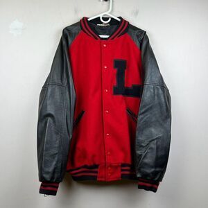 Vintage 90s Louisville Red and Black varsity Leather jacket Size XXL